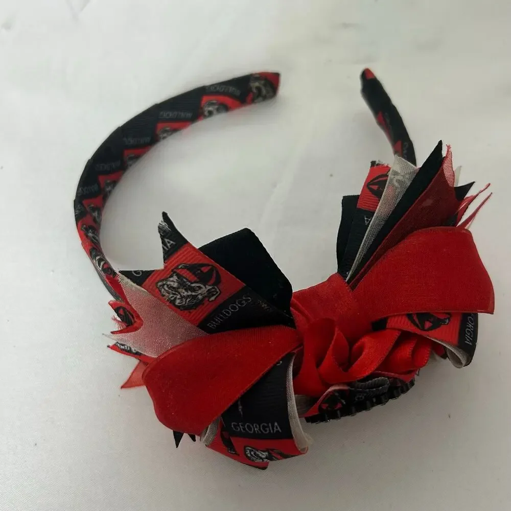 Handmade University of Georgia Bulldogs UGA Ribbon Headband Rhinestone Red Black